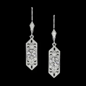 0.78ct NATURAL DIAMOND VINTAGE STYLE DROP EARRINGS ART DECO GEOMETRIC CLASSIC