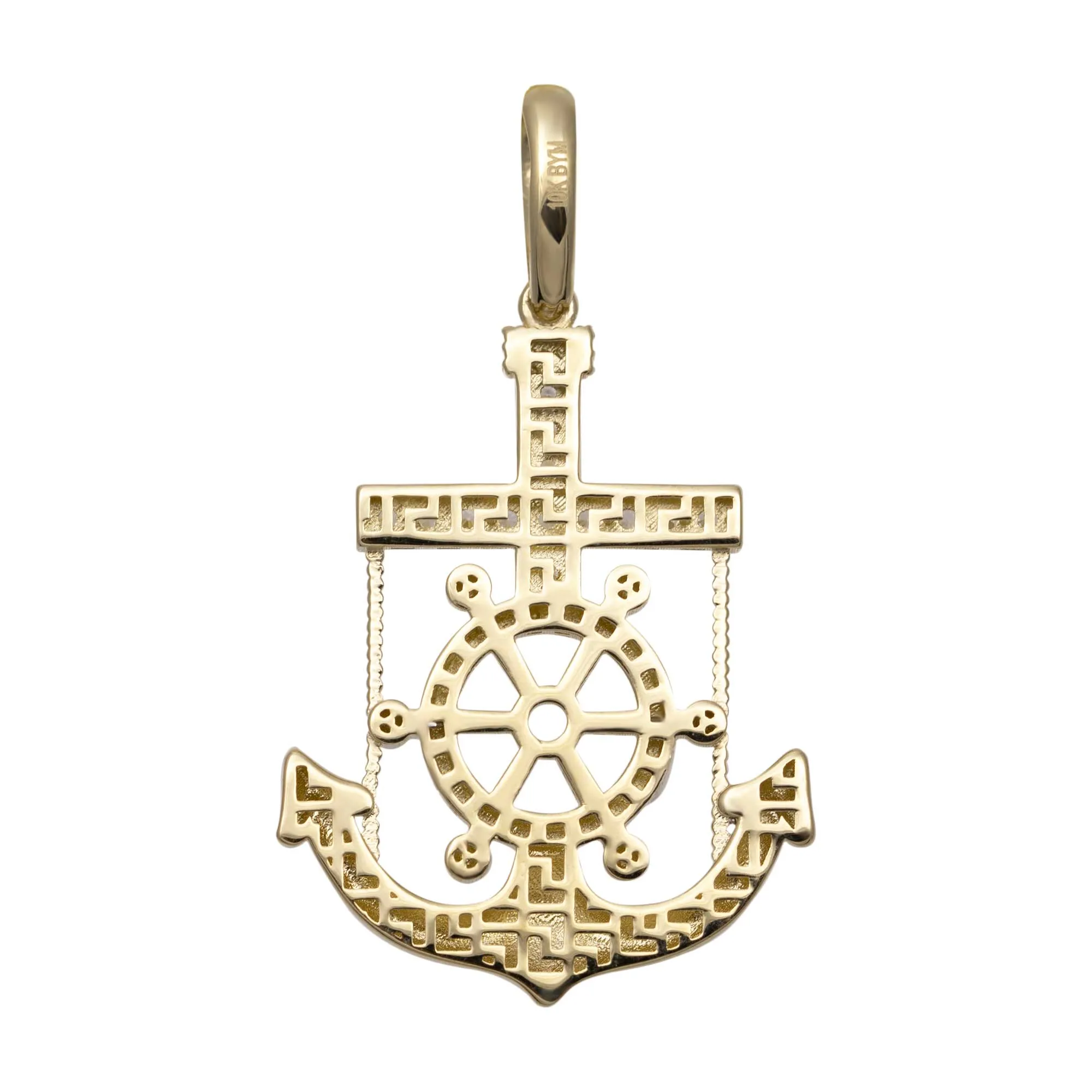 1 1/2" CZ Anchor Wheel Pendant 10K Yellow Gold