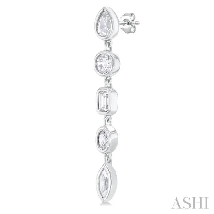 1 ctw Bezel Set Mixed Diamond Cut Fashion Earring in 14K White Gold