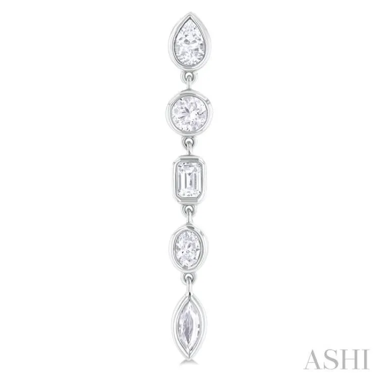 1 ctw Bezel Set Mixed Diamond Cut Fashion Earring in 14K White Gold