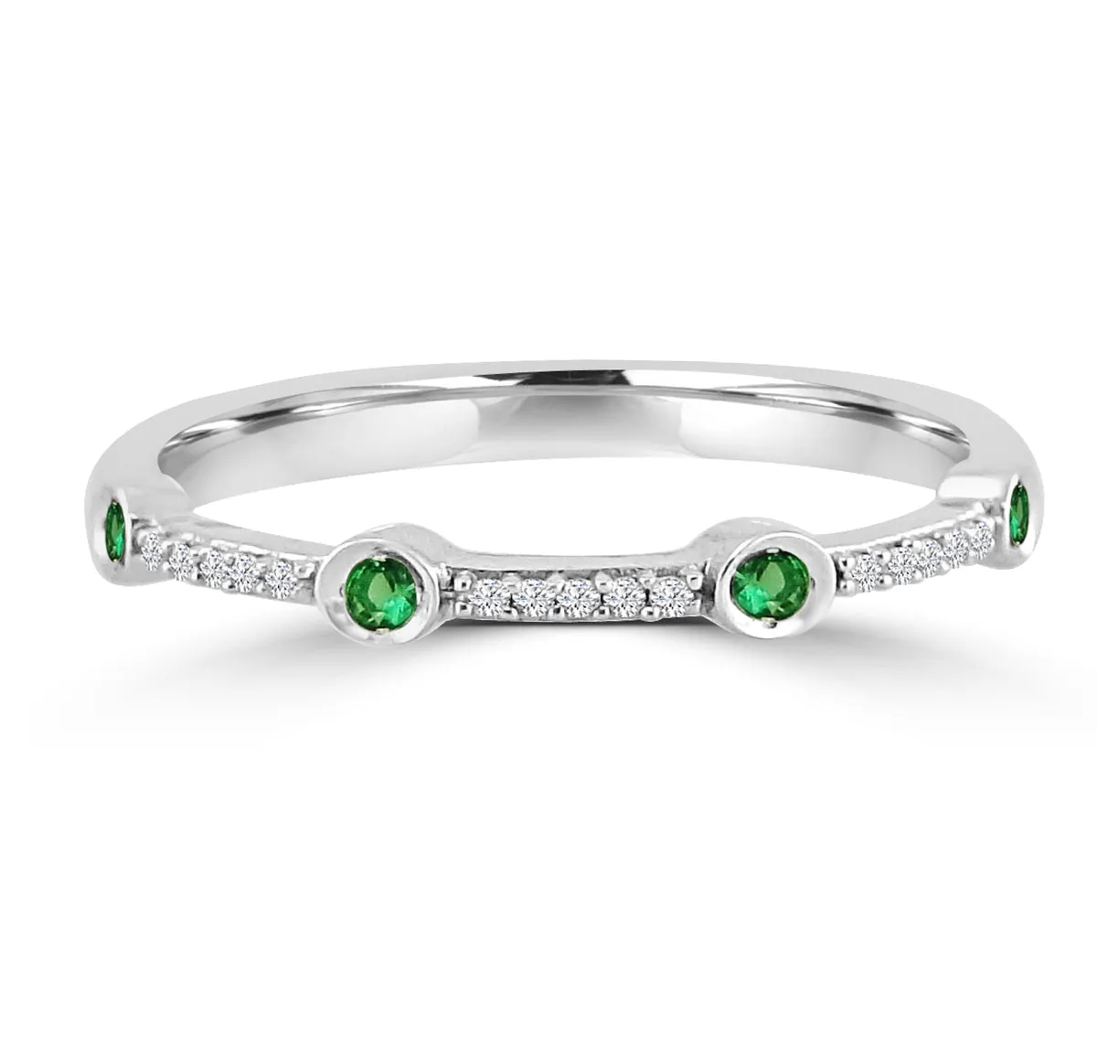 10k White Gold Diamond & Emerald Stackable Ring | Fame Diamonds