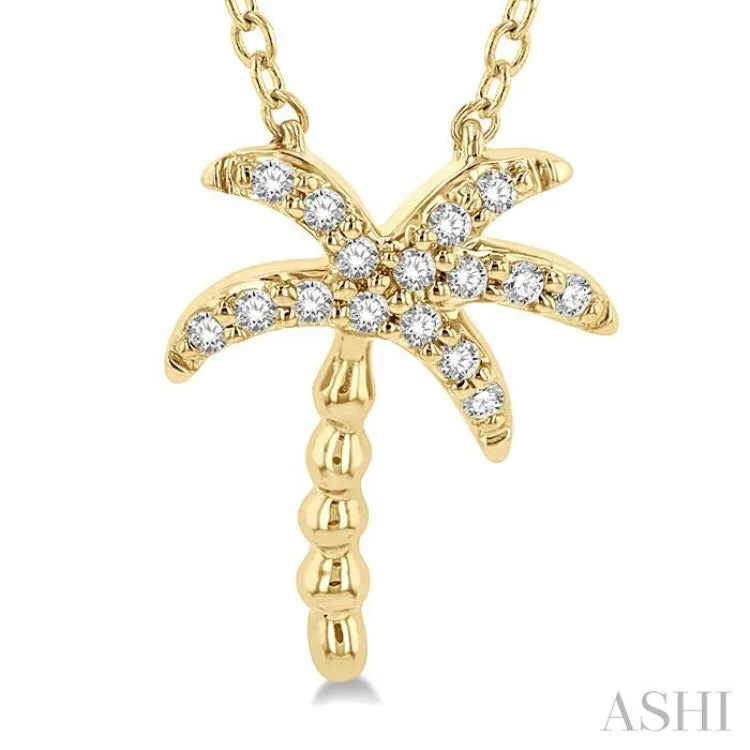 1/10 ctw Palm Tree Round Cut Diamond Petite Fashion Pendant With Chain in 14K Yellow Gold