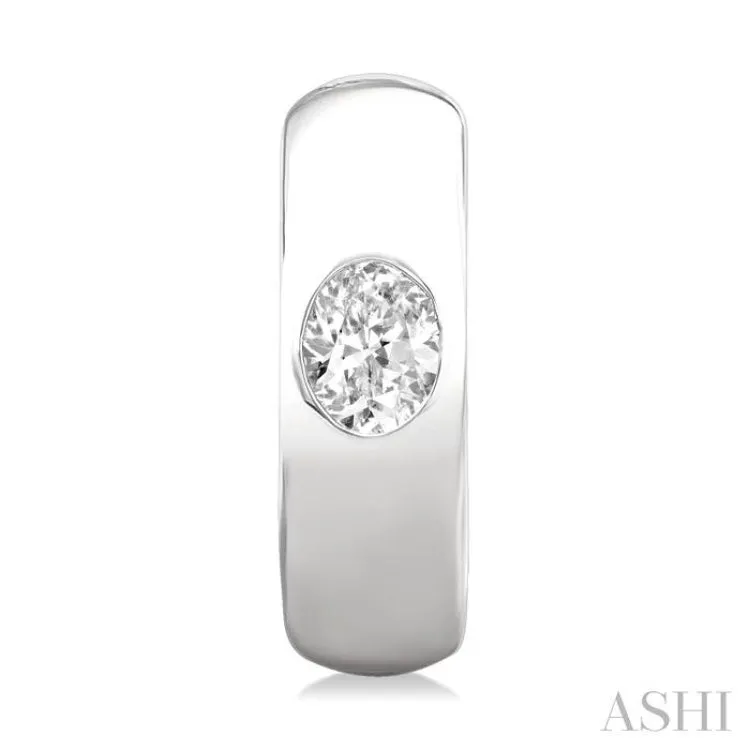 1/3 ctw Bezel Set Oval Cut Diamond Fashion Huggie Earrings in 14K White Gold