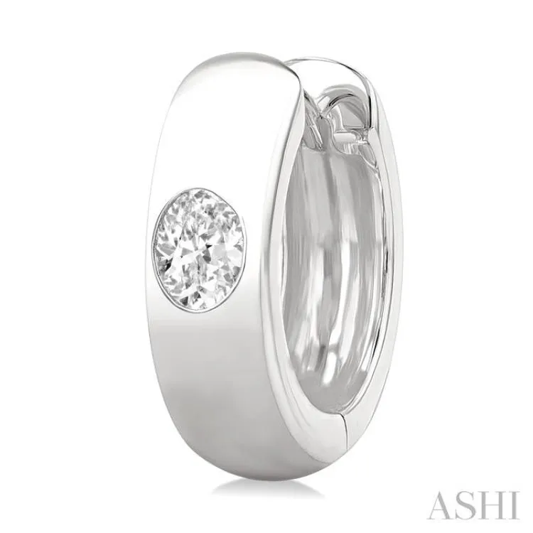 1/3 ctw Bezel Set Oval Cut Diamond Fashion Huggie Earrings in 14K White Gold