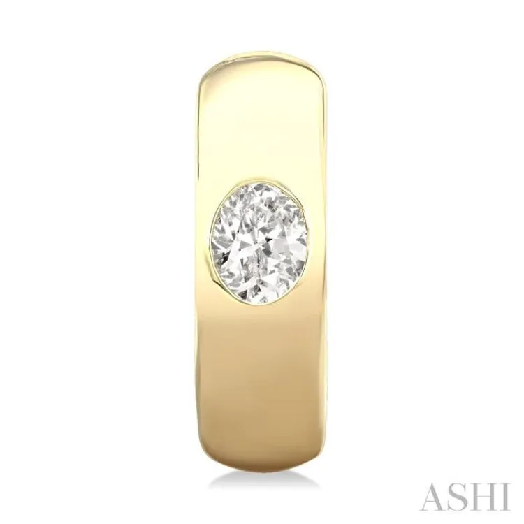 1/3 ctw Bezel Set Oval Cut Diamond Fashion Huggie Earrings in 14K Yellow Gold