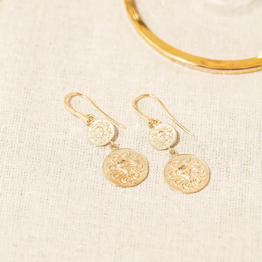 14ct Yellow Gold Medusa Drop Earrings