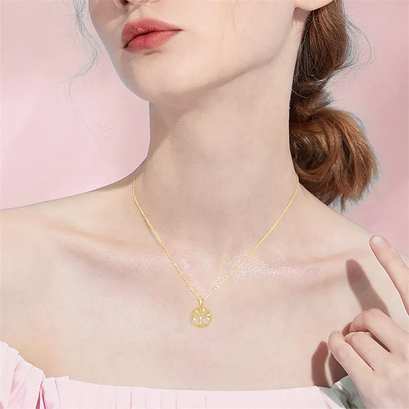 14k Gold 5A Cubic Zirconia Tree of Life & Family Pendant Necklace