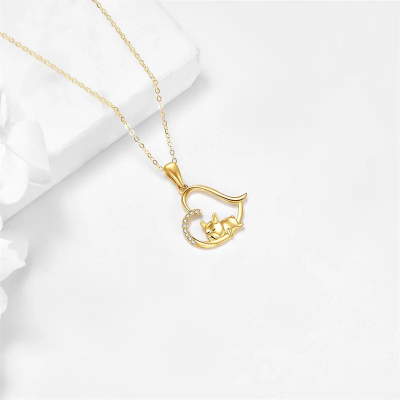 14K Gold Zircon Round Dog Pendant Necklace Charm Pendants Jewelry for Women