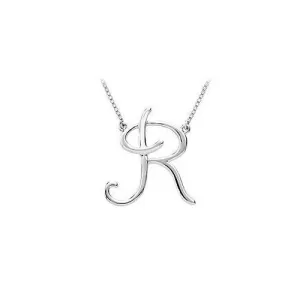 14K White Gold Letter R Script Pendant