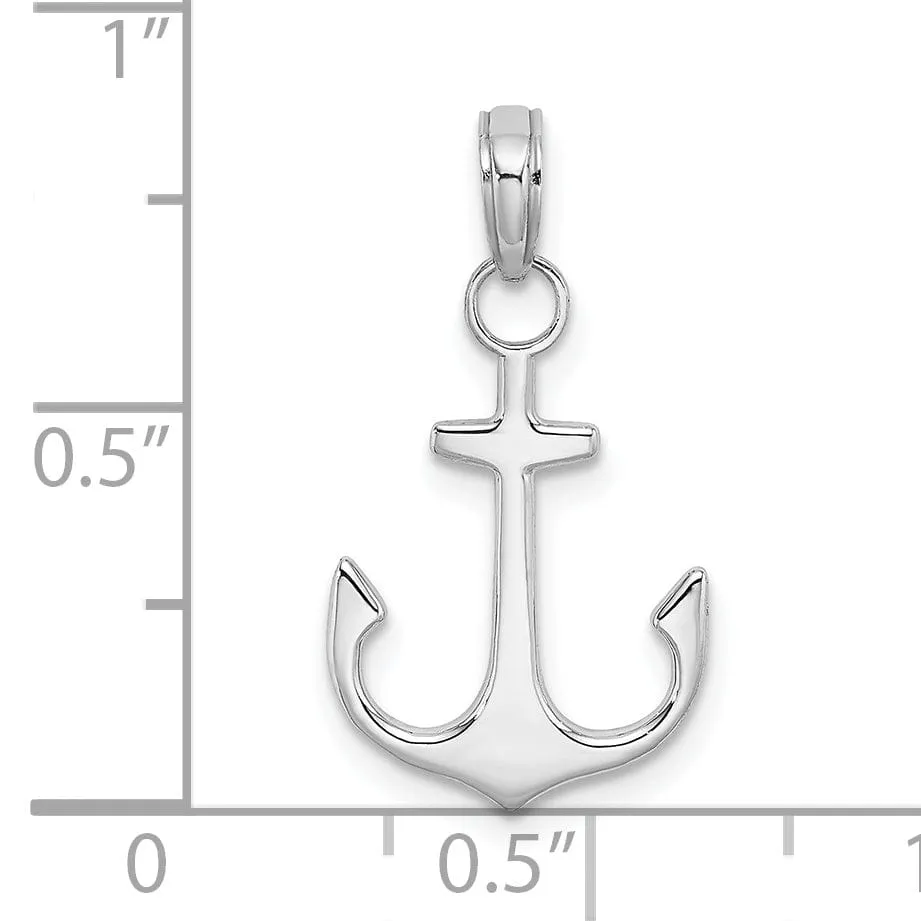 14k White Gold Polished Finish Solid Anchor Charm Pendant