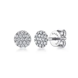 14K White Gold Round Pavé Diamond Stud Earrings - EG12967W45JJ