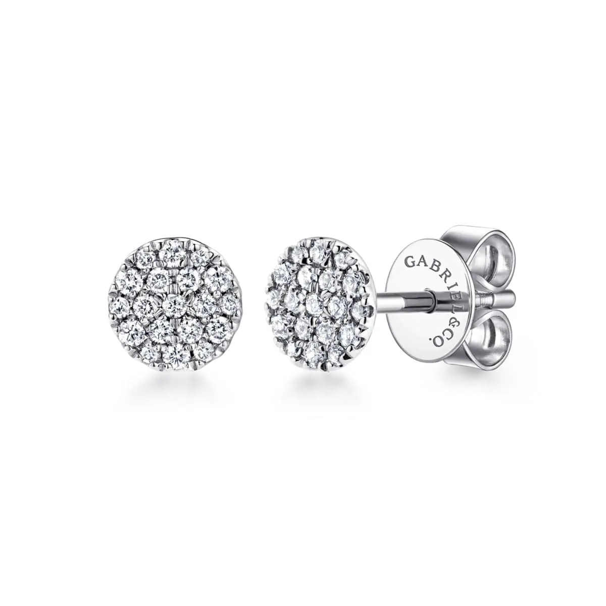 14K White Gold Round Pavé Diamond Stud Earrings - EG12967W45JJ