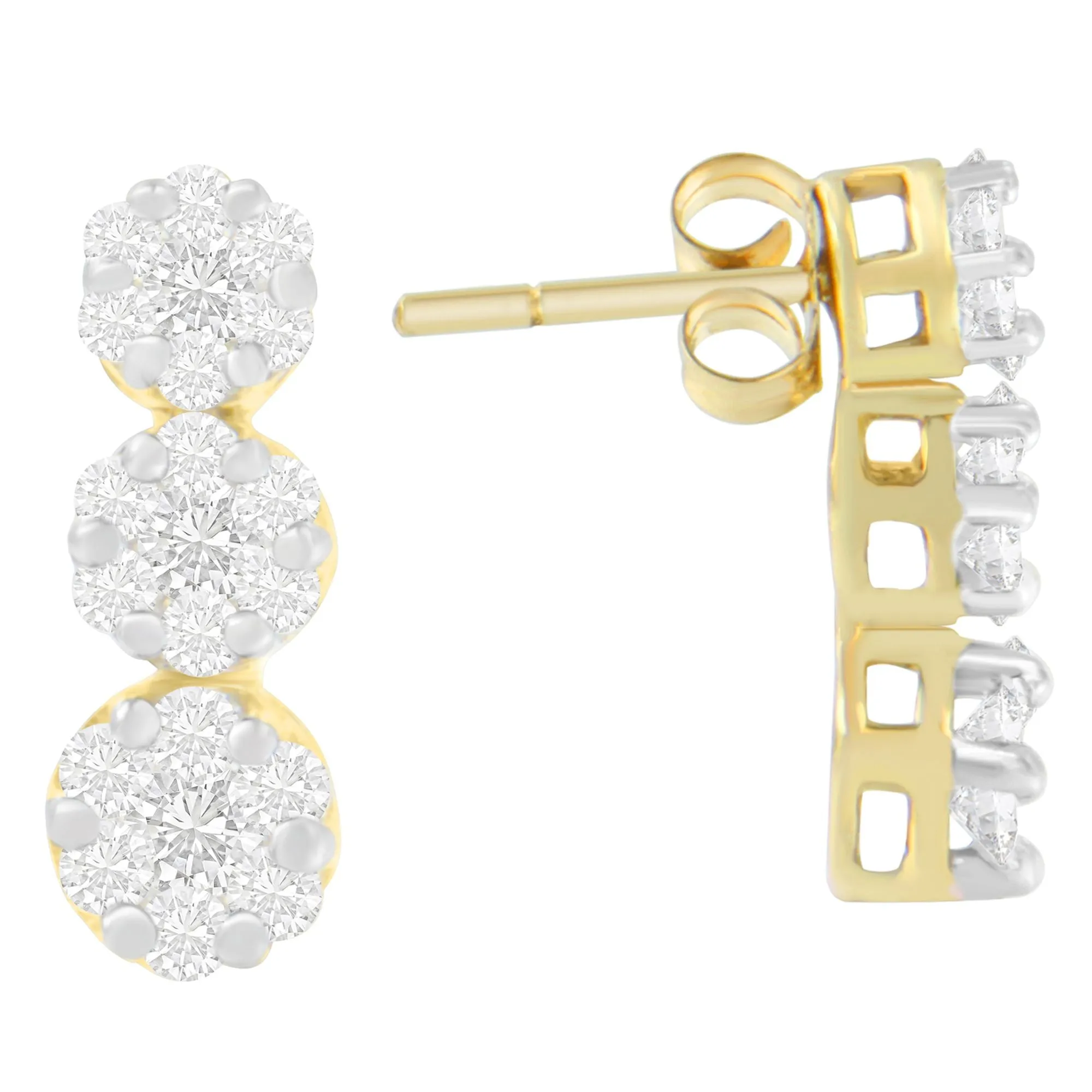 14K Yellow Gold 1 1/2 cttw Round Cut Diamond Earrings
