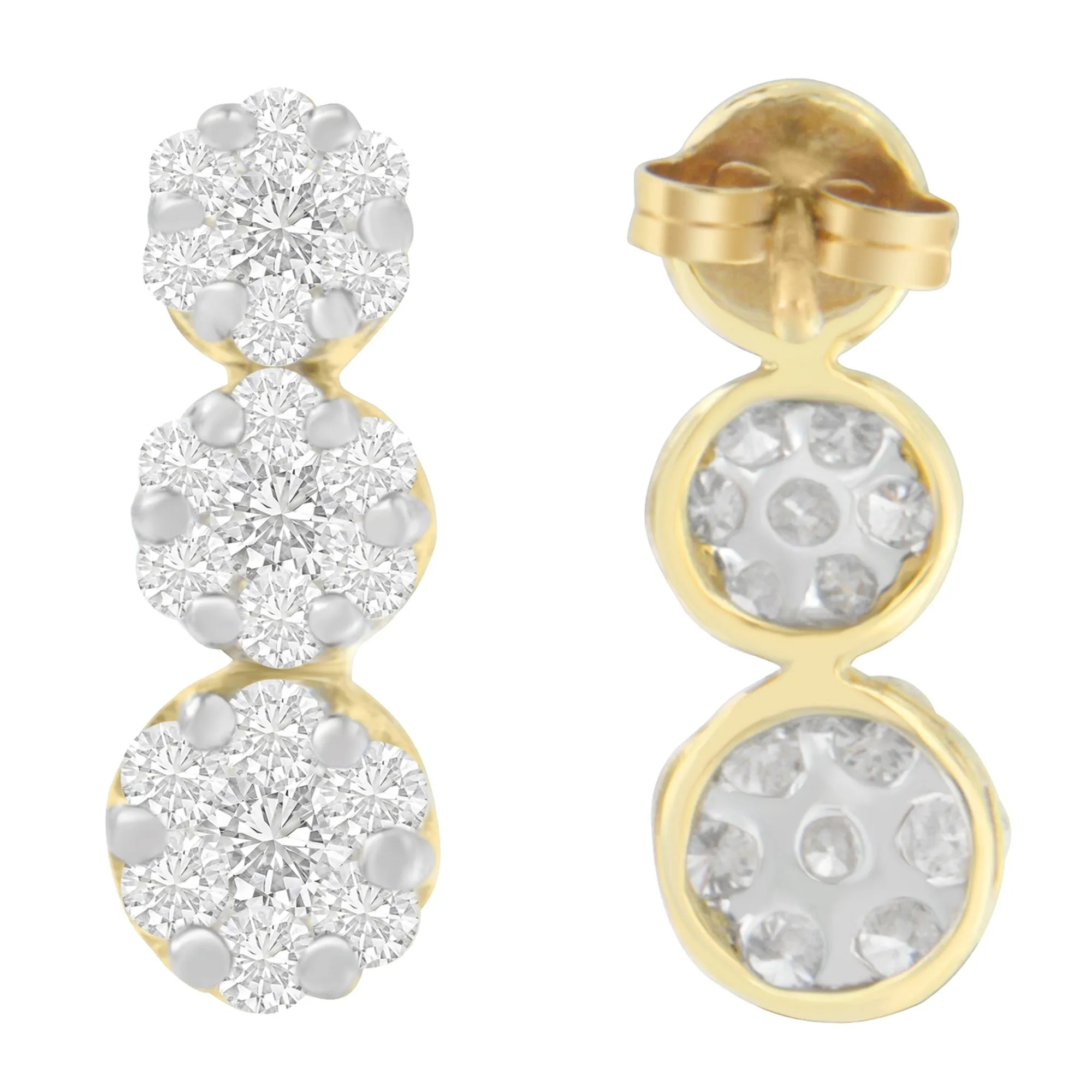 14K Yellow Gold 1 1/2 cttw Round Cut Diamond Earrings