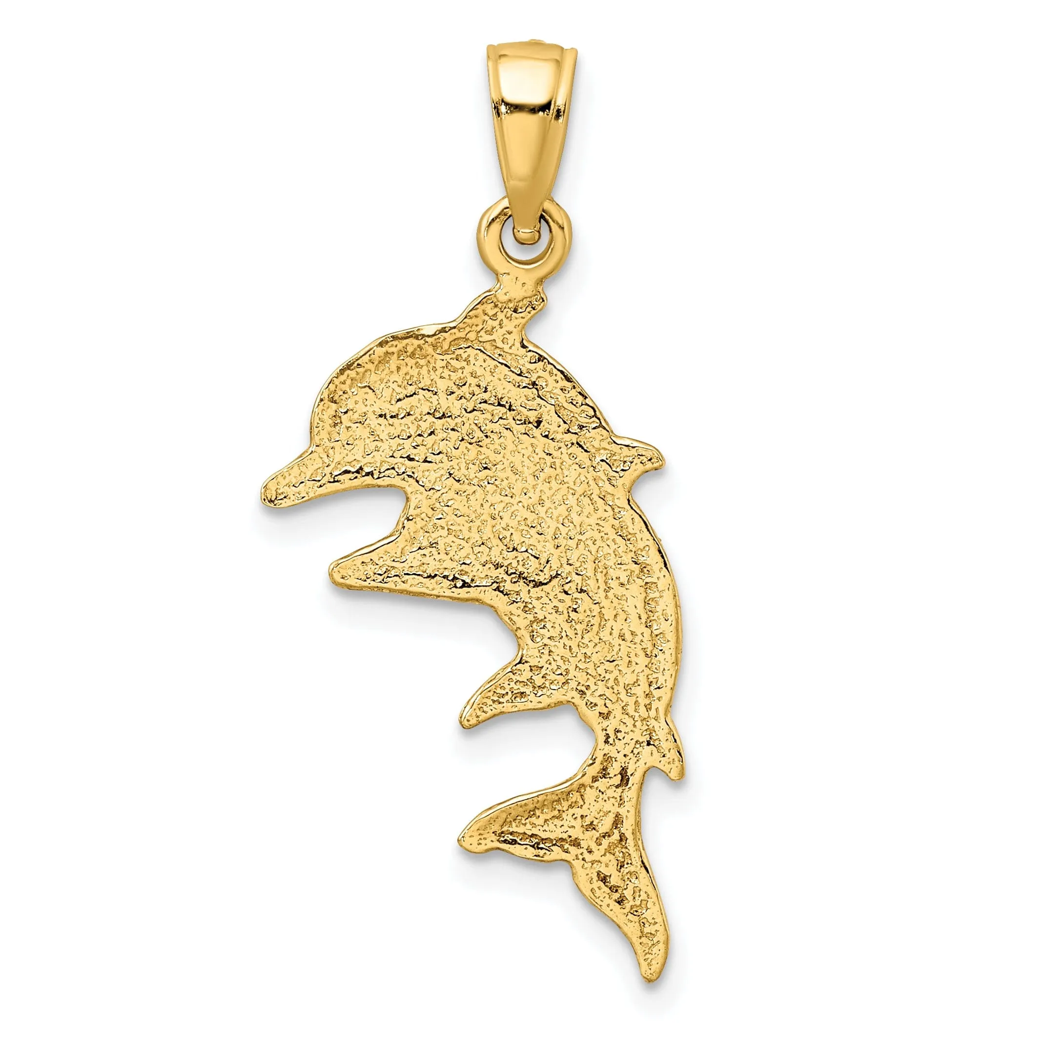 14K Yellow Gold 2-D Polished Dolphins Design Pendant
