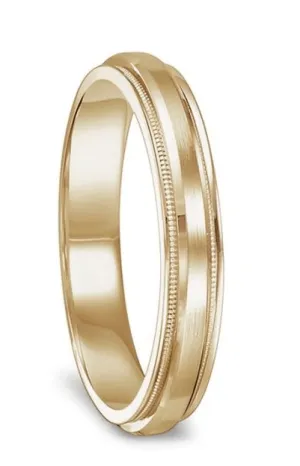 14k Yellow Gold Brushed Raised Center Men's Wedding Ring with Milgrain Accents - 7mm & 8mm