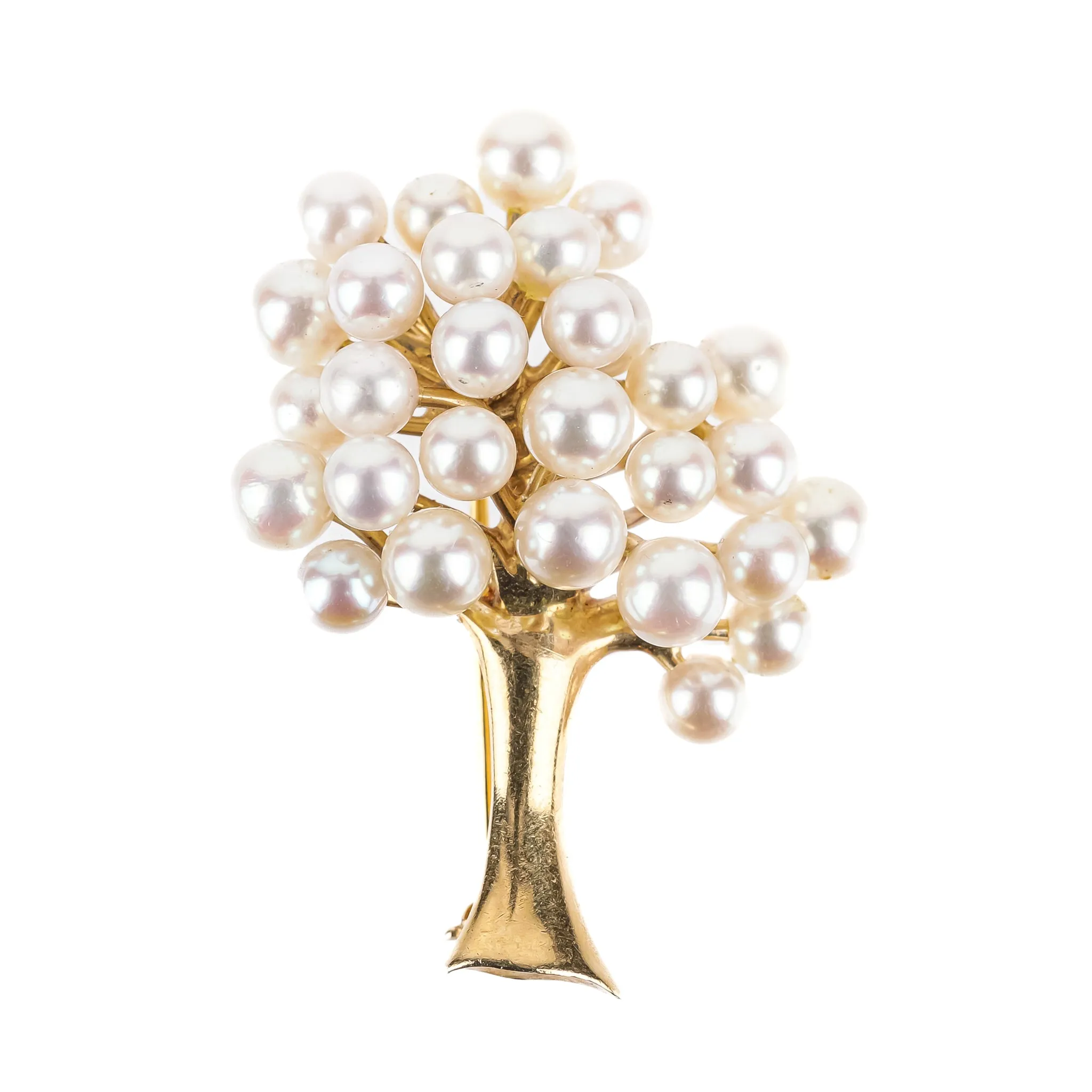 14K Yellow Gold Pearl Tree Brooch