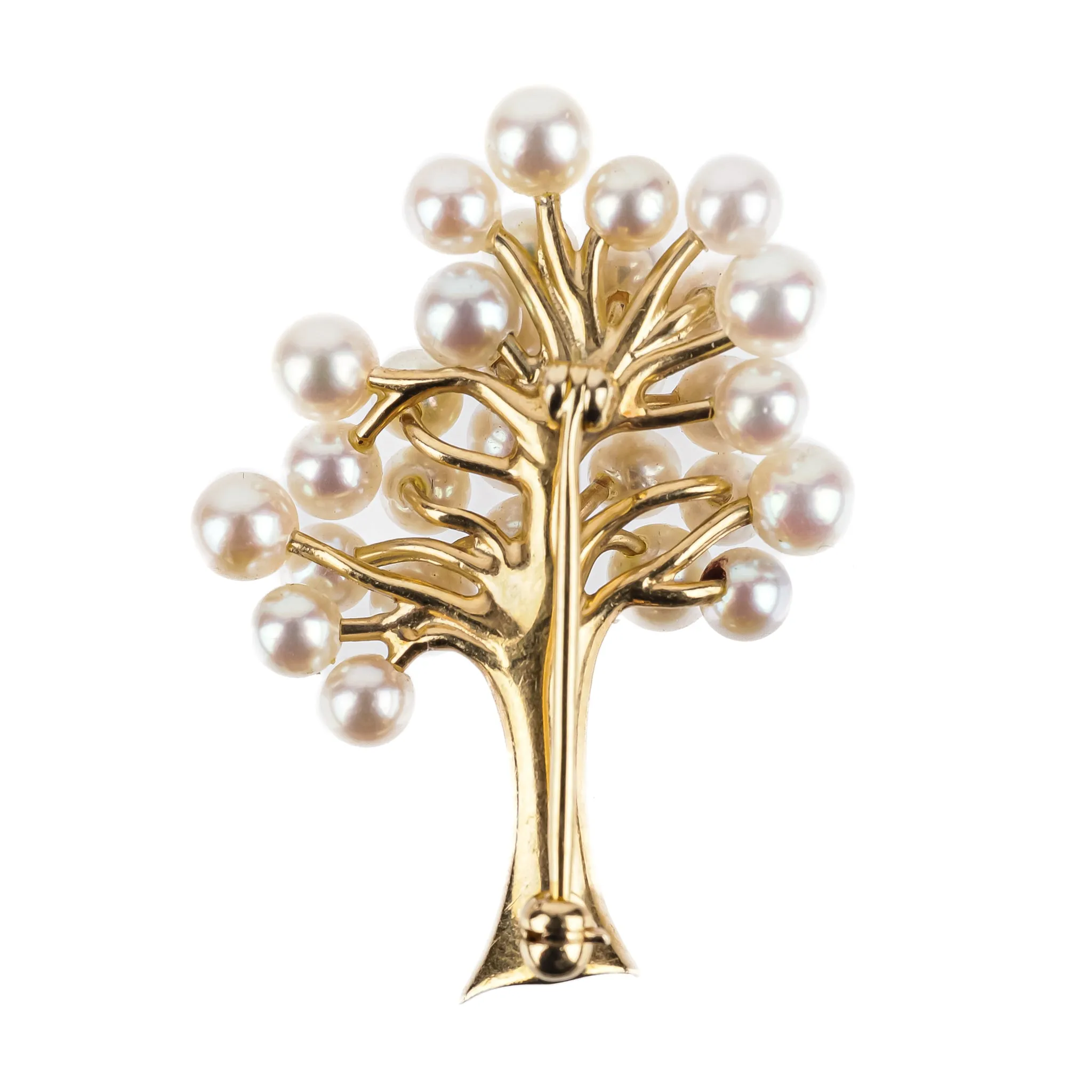 14K Yellow Gold Pearl Tree Brooch
