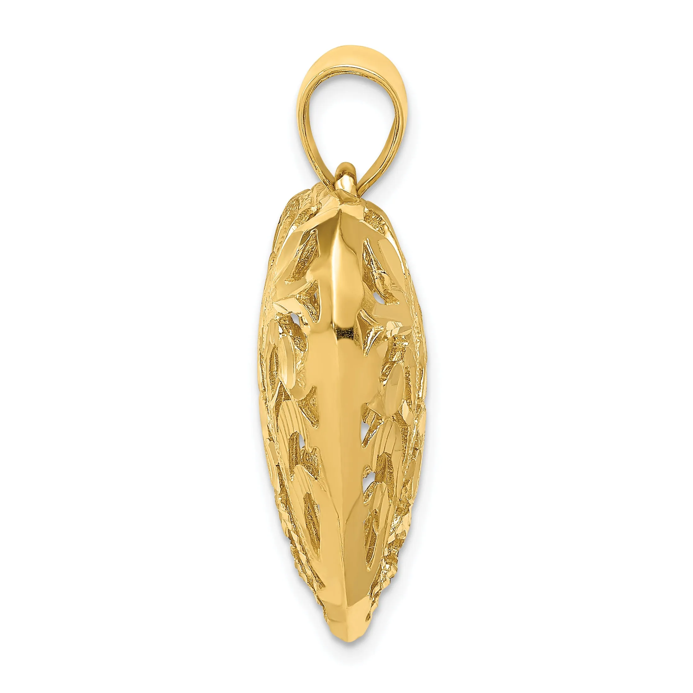 14k Yellow Gold Polished D.C Filigree 3-D Puffed Heart Pendant