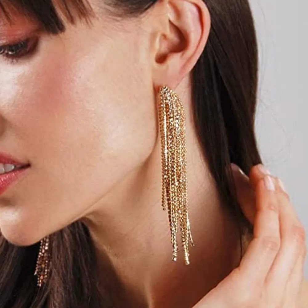18k Gold Embellished Chandelier Statement Earrings