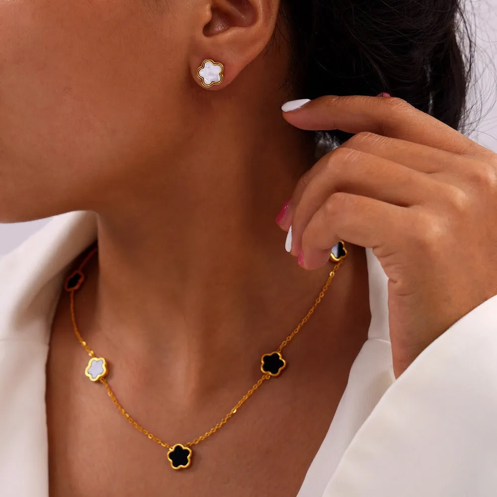 18K gold exquisite and noble flower inlaid gemstone design light luxury style earrings bracelet necklace set