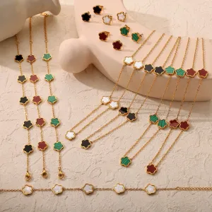 18K gold exquisite and noble flower inlaid gemstone design light luxury style earrings bracelet necklace set