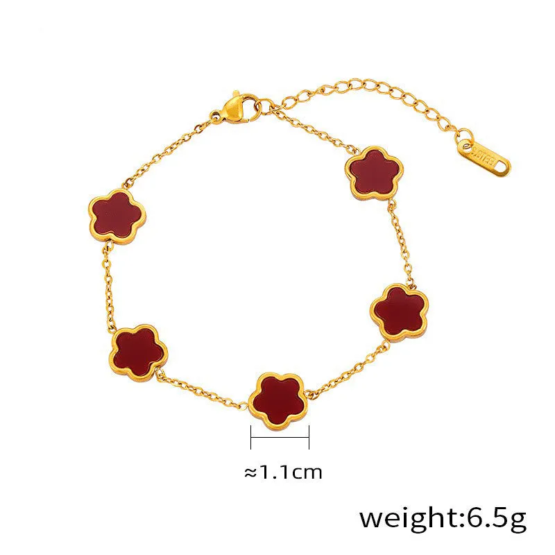 18K gold exquisite and noble flower inlaid gemstone design light luxury style earrings bracelet necklace set