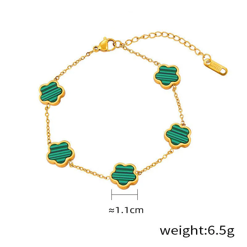 18K gold exquisite and noble flower inlaid gemstone design light luxury style earrings bracelet necklace set