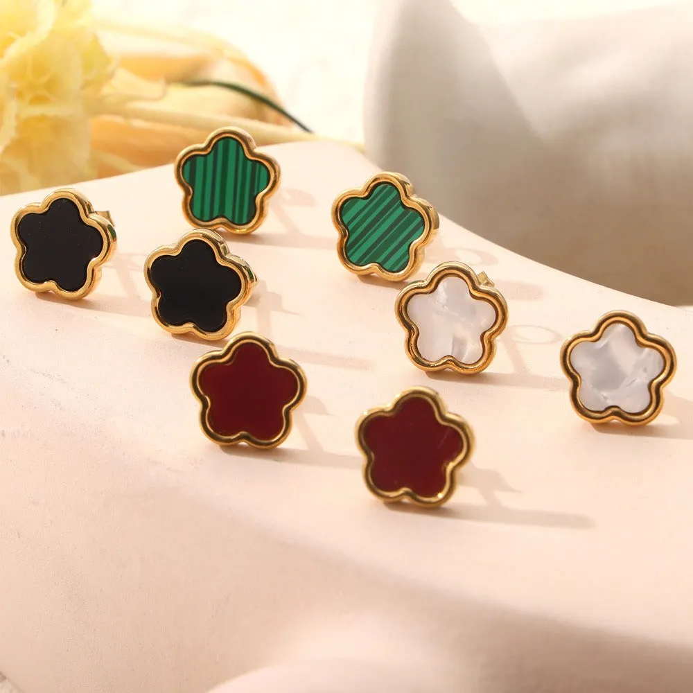 18K gold exquisite and noble flower inlaid gemstone design light luxury style earrings bracelet necklace set