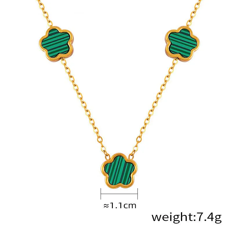 18K gold exquisite and noble flower inlaid gemstone design light luxury style earrings bracelet necklace set