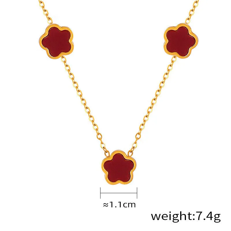 18K gold exquisite and noble flower inlaid gemstone design light luxury style earrings bracelet necklace set