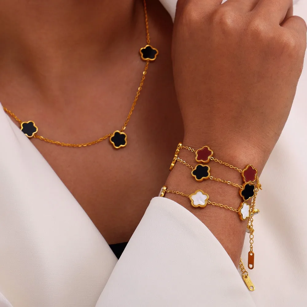 18K gold exquisite and noble flower inlaid gemstone design light luxury style earrings bracelet necklace set