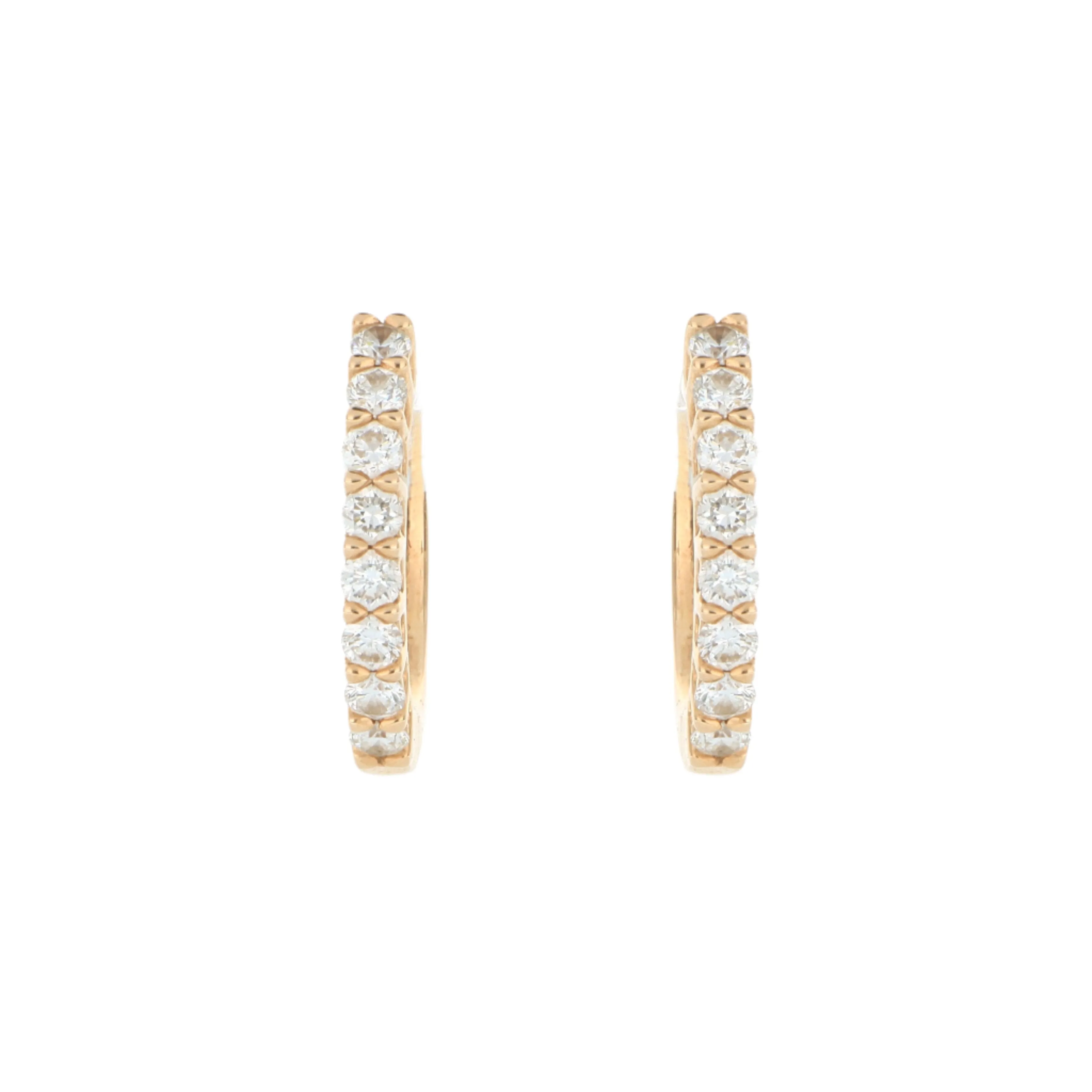 18k Rose Gold Woven Diamond Huggie Earrings