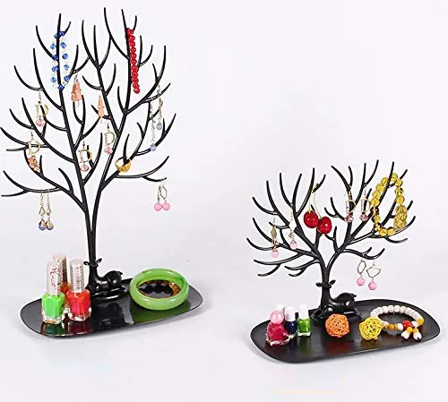 1Pcs Jewelry Tree Stand Organizer Jewelry Display Tray Sika Deer Tree Jewellery Holder Hanger for Necklaces Bracelet Earrings Birthday Gifts Jewellery Stand Rack Storage (L, Black) Large