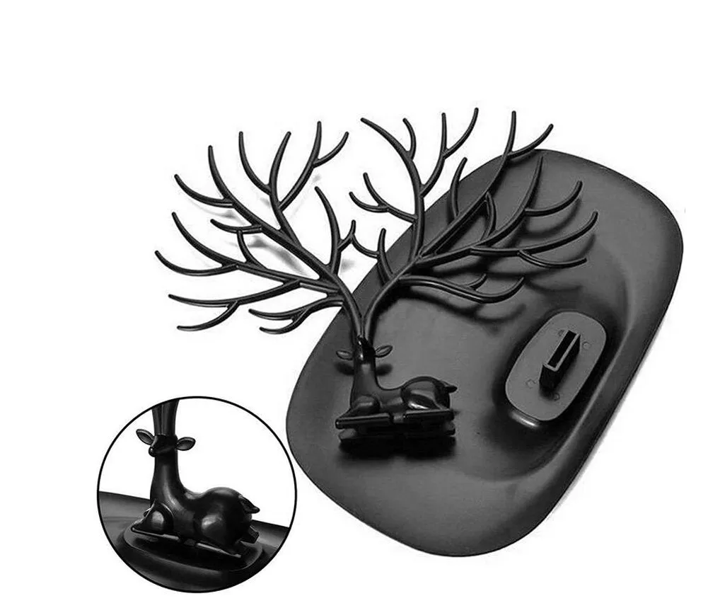 1Pcs Jewelry Tree Stand Organizer Jewelry Display Tray Sika Deer Tree Jewellery Holder Hanger for Necklaces Bracelet Earrings Birthday Gifts Jewellery Stand Rack Storage (L, Black) Large