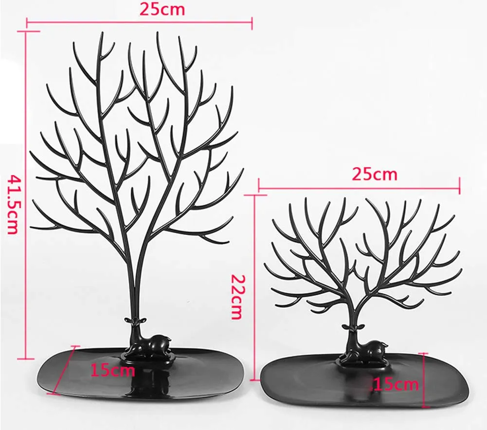 1Pcs Jewelry Tree Stand Organizer Jewelry Display Tray Sika Deer Tree Jewellery Holder Hanger for Necklaces Bracelet Earrings Birthday Gifts Jewellery Stand Rack Storage (L, Black) Large