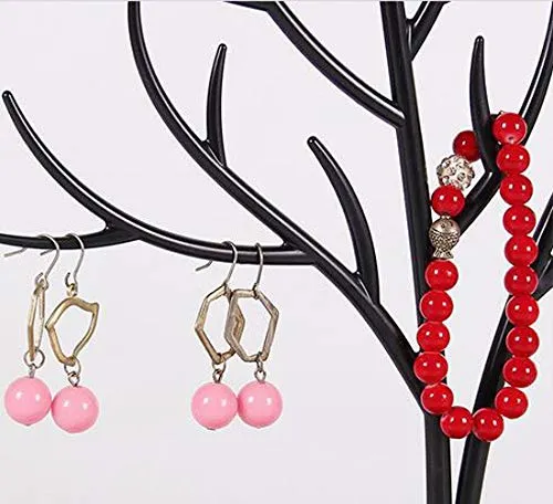 1Pcs Jewelry Tree Stand Organizer Jewelry Display Tray Sika Deer Tree Jewellery Holder Hanger for Necklaces Bracelet Earrings Birthday Gifts Jewellery Stand Rack Storage (L, Black) Large