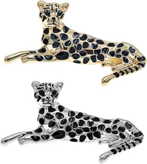 2Pcs Enamel Leopard Brooch Women Child animal Brooches Pin Fashion Winter Accessories Gold Silver