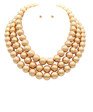 3 Row Textured Ball Necklace