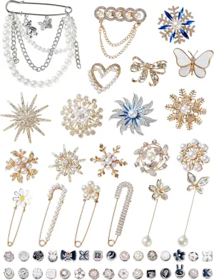 51 Pcs Pearl Brooch Pins for Women, Charms for Socks Safety Pin, Gold Charms DIY (Brooch & Pin 002)