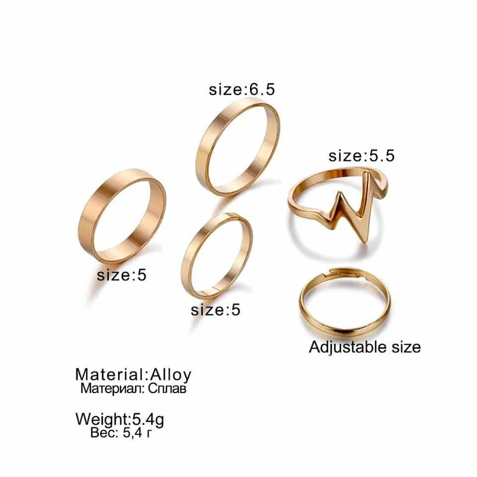 5pcs Thunderbolt Knuckle Rings Set