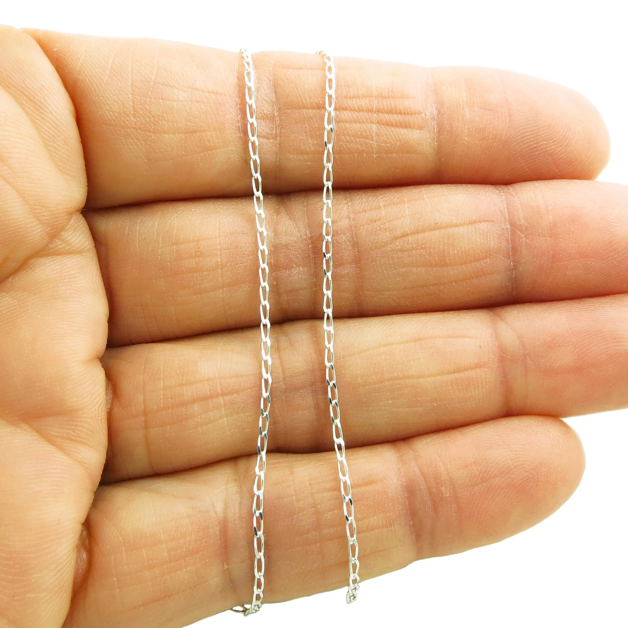 925 Silver Curb Chain Necklace 16" to 30"