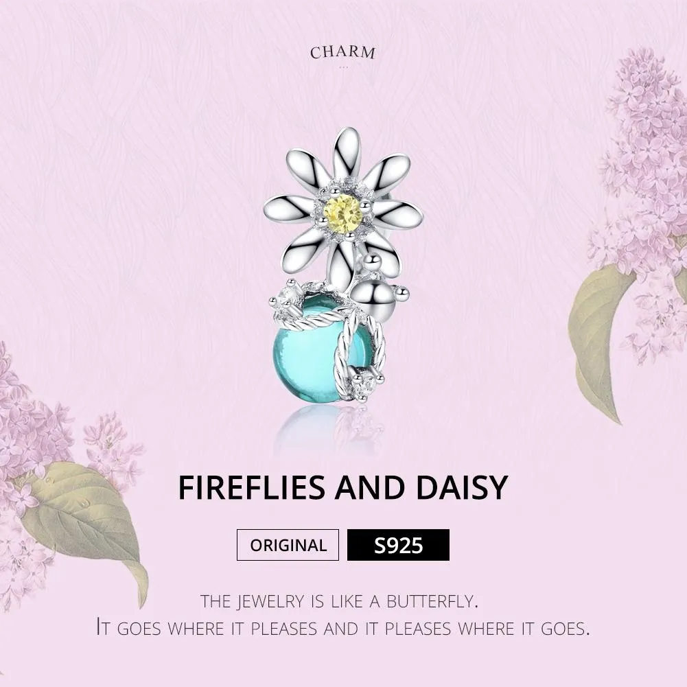 925 Sterling Silver Daisy & Firefly Crystal Bead Bracelet