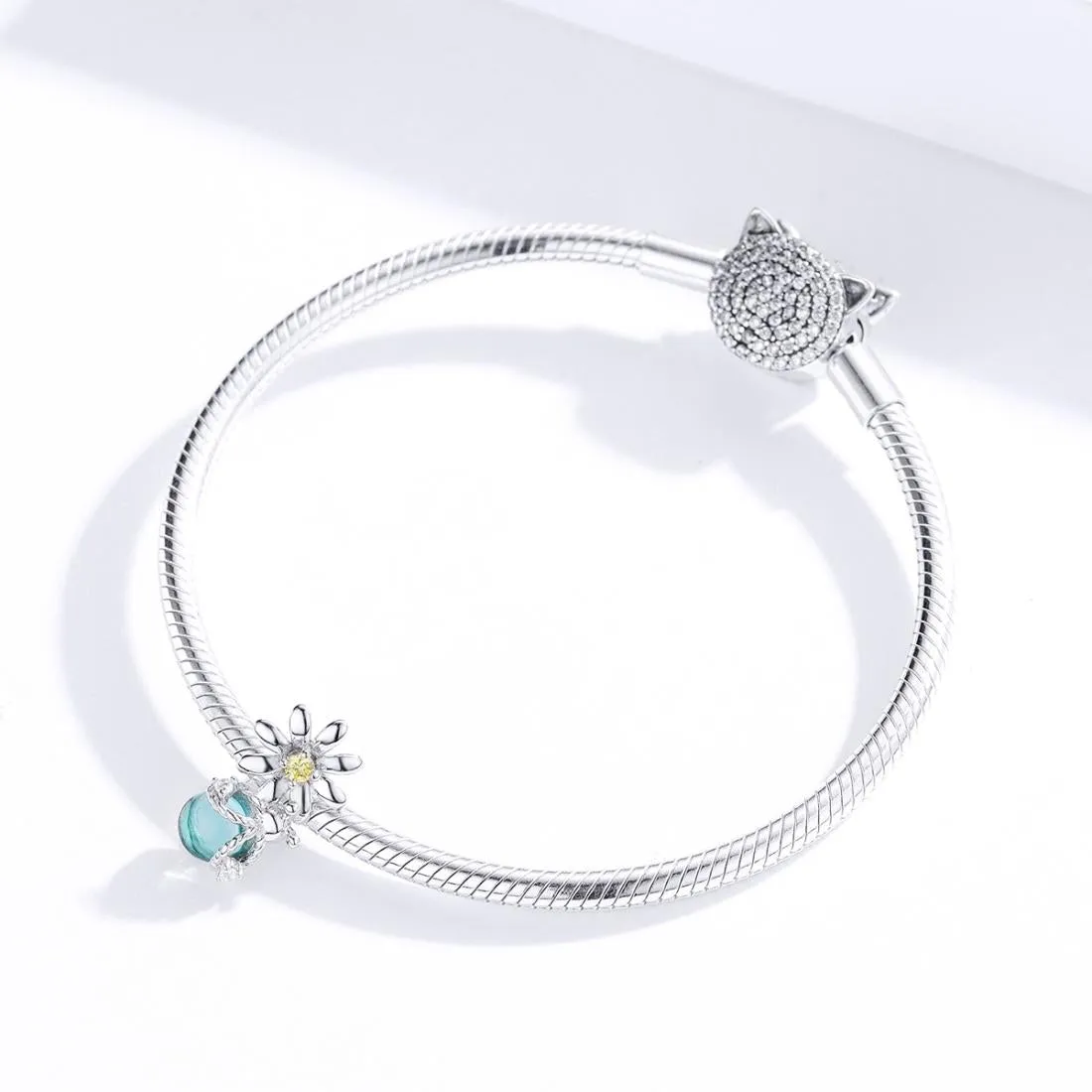 925 Sterling Silver Daisy & Firefly Crystal Bead Bracelet