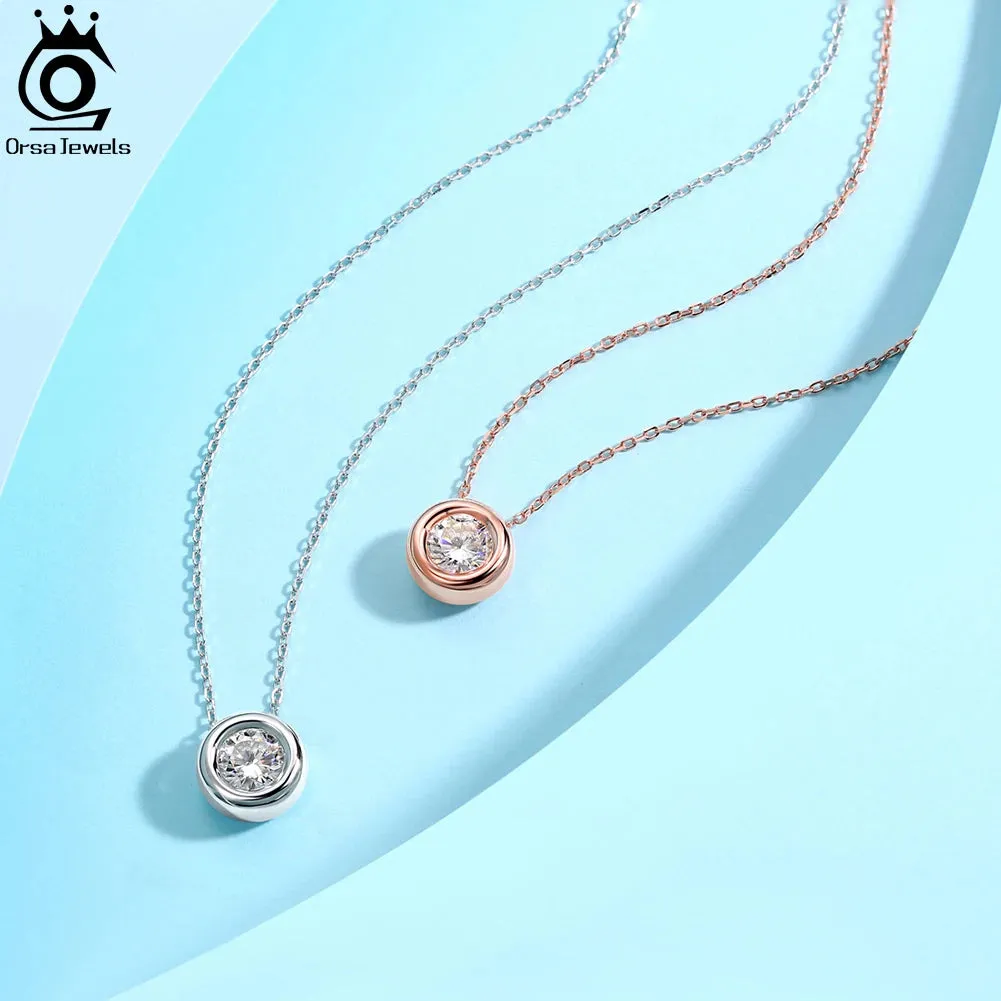 925 Sterling Silver Exquisite Round Shiny Zirconia Pendant Clear CZ Chain Necklace for Women