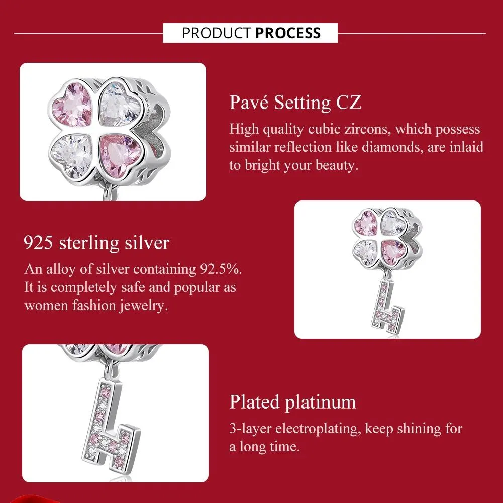 925 Sterling Silver Heart Clover Beads For Diy Bracelet Or Necklace