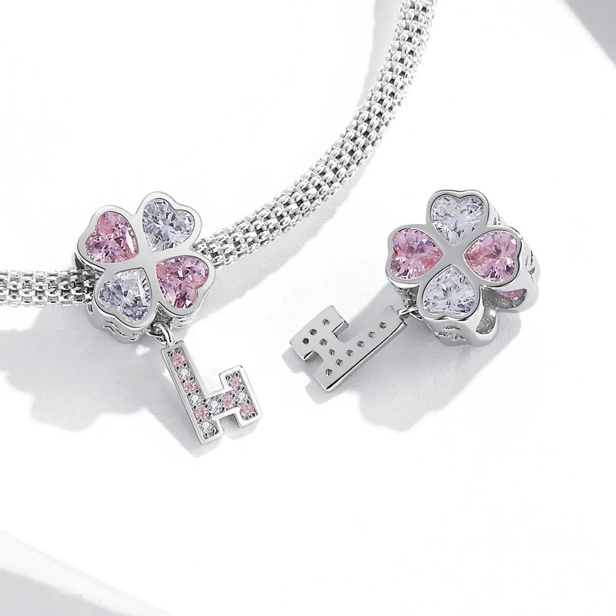 925 Sterling Silver Heart Clover Beads For Diy Bracelet Or Necklace
