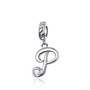 925 Sterling Silver Personalized Letter Pendant For Diy Bracelets & Necklaces Style - P