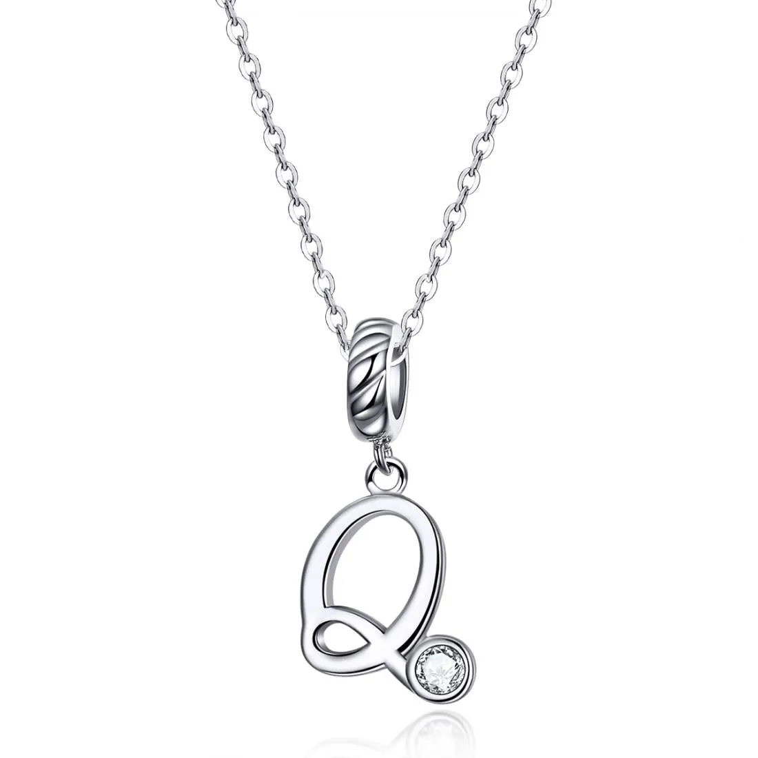 925 Sterling Silver Personalized Letter Pendant For Diy Bracelets & Necklaces Style - Q