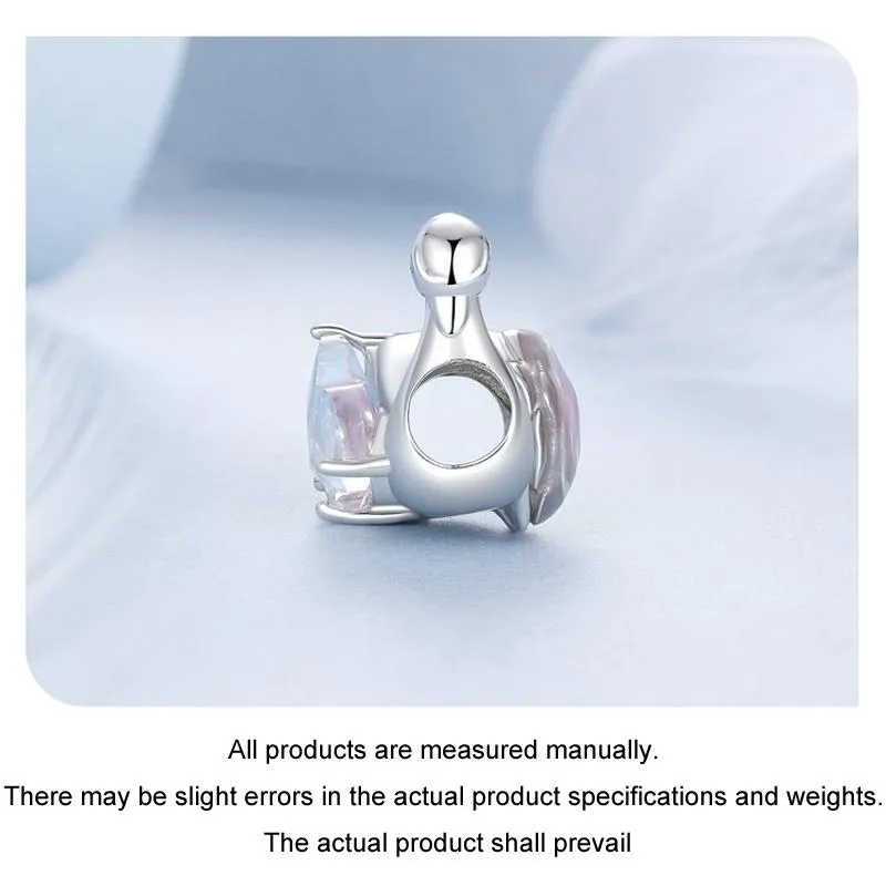 925 Sterling Silver Platinum Plated Pink Swan Rose Diy Beads